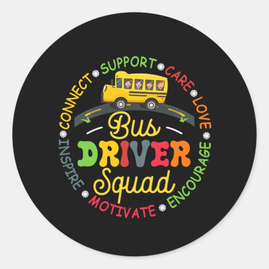 School Bus Driver Squad Waardering Week Terug naar Ronde Sticker (Voorkant)