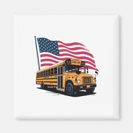 School Bus Driver Usa Flag  Magneet (Voorkant)