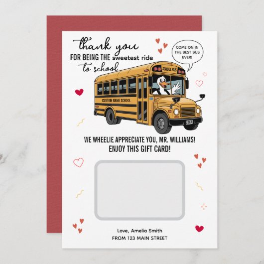 School Bus Driver Valentines Day Gift Card Holder Bedankkaart (Voorkant / Achterkant)