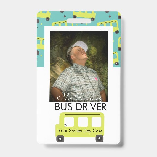 School Bus Driver Yellow Confetti Day Care Badge (Voorkant)