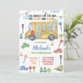 School Bus jongen verjaardag uitnodiging, uitnodig Kaart (Staand voorkant)