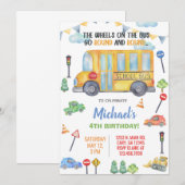 School Bus jongen verjaardag uitnodiging, uitnodig Kaart (Voorkant / Achterkant)