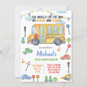 School Bus jongen verjaardag uitnodiging, uitnodig Kaart