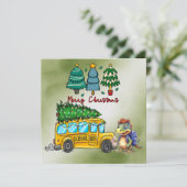 School Bus Kerstmis voor chauffeur Feestdagenkaart (Staand voorkant)