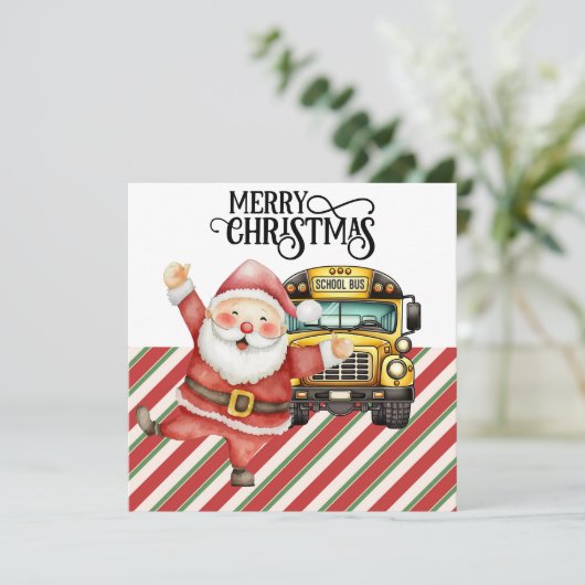 School Bus Kerstmis voor chauffeur Feestdagenkaart (Staand voorkant)