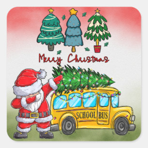 School Bus Kerstmis voor chauffeur Vierkante Sticker