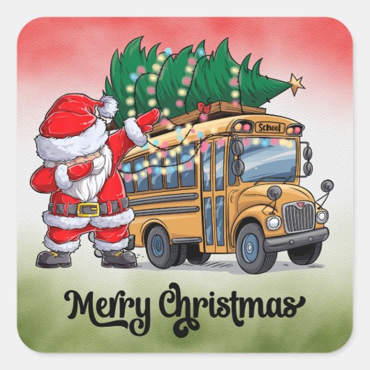 School Bus Kerstmis voor chauffeur Vierkante Sticker (Voorkant)