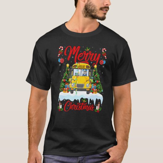 School Bus Lights Xmas Tree Santa School Bus Chri T-shirt (Voorkant)