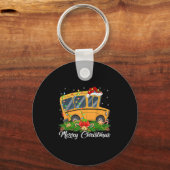 School Bus Lover Matching Santa Hat School Bus Chr Sleutelhanger (Voorkant)