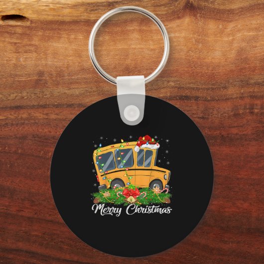 School Bus Lover Matching Santa Hat School Bus Chr Sleutelhanger (Voorkant)