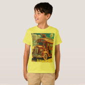 School Bus Print T-shirt - fleur hun dag op!" (Voorkant volledig)