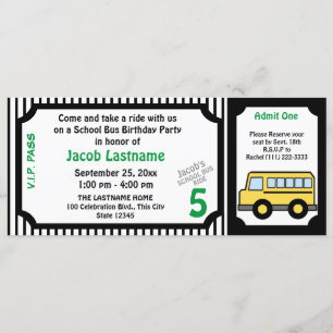 School Bus Ride Birthday Bus Ticket Kaart