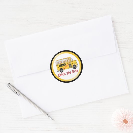 School-bus Ronde Sticker (Envelop)