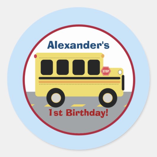 School Bus Stad Ronde Custom Favor Sticker (Voorkant)