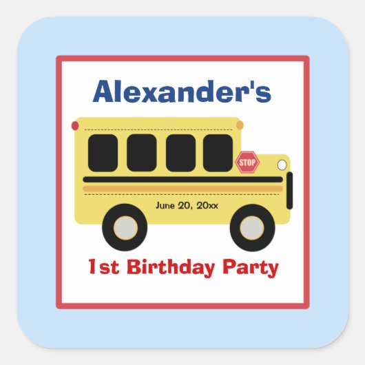 School Bus Stadsplein Favor Stickers (6 groot) (Voorkant)