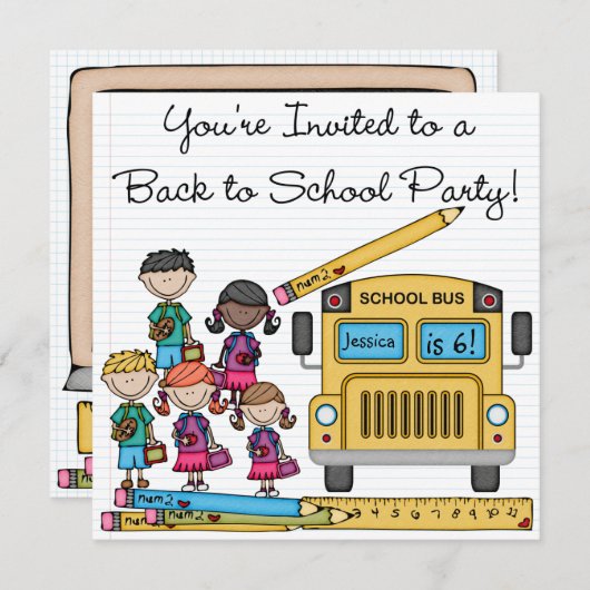 School-bus Terug naar school-dag-uitnodiging Kaart (Voorkant / Achterkant)