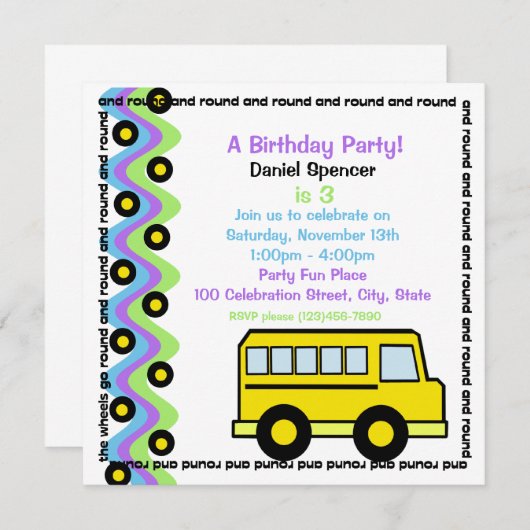 School Bus Wheels Kaart (Voorkant / Achterkant)