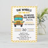 School Bus Yellow Cute Boy Birthday Party Kaart (Staand voorkant)