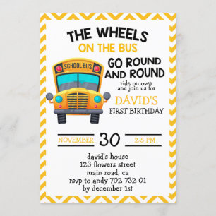 School Bus Yellow Cute Boy Birthday Party Kaart