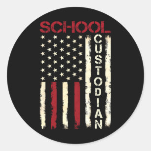 School Caretaker VS Amerikaanse Vlag Waardering Ba Ronde Sticker