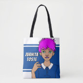 School Cartoon Punk Tiener Meisje Naam Bibliotheek Tote Bag (Voorkant)