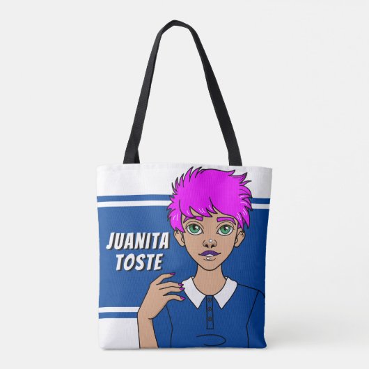 School Cartoon Punk Tiener Meisje Naam Bibliotheek Tote Bag (Achterkant)