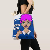 School Cartoon Punk Tiener Meisje Naam Bibliotheek Tote Bag (Dichtbij)