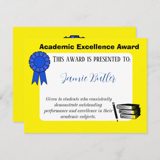 School Certificate Award Academic Teacher Informatiekaartje (Voorkant / Achterkant)