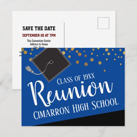 School Class Reunion Faux Gold Confetti Aankondigingskaart (Voorkant / Achterkant)