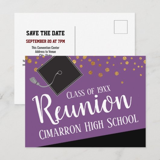 School Class Reunion Faux Gold Confetti Announceme Aankondigingskaart (Voorkant / Achterkant)