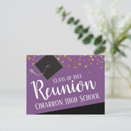 School Class Reunion Faux Gold Confetti Announceme Aankondigingskaart (Staand voorkant)