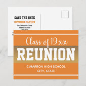 School Class Reunion Save the Date Sinaasappel Aankondigingskaart (Voorkant / Achterkant)