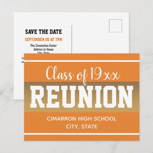 School Class Reunion Save the Date Sinaasappel Aankondigingskaart (Voorkant / Achterkant)