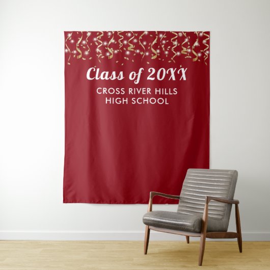 School Class Year Foto Achtergrond Rood Goud Wit Wandkleed (In situ)