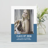 School Color Block Afstuderen Invite | Blauw Kaart (Staand voorkant)
