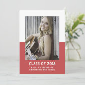 School Color Block Afstuderen Invite | Rood Kaart (Staand voorkant)