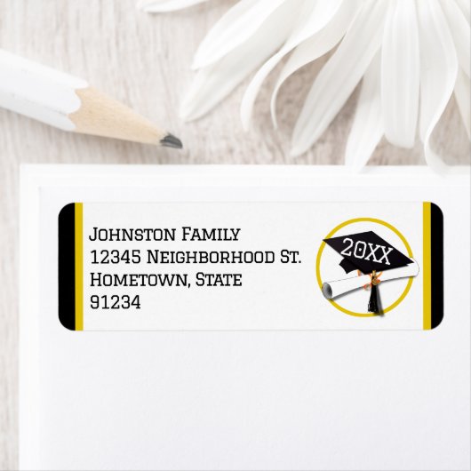 School Colors Black en Gold Afstuderen Etiket (Insitu)