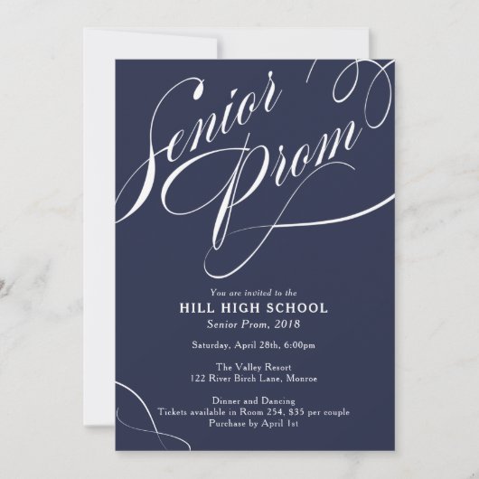 School Colors Fancy Script Prom Invitation Kaart (Voorkant)