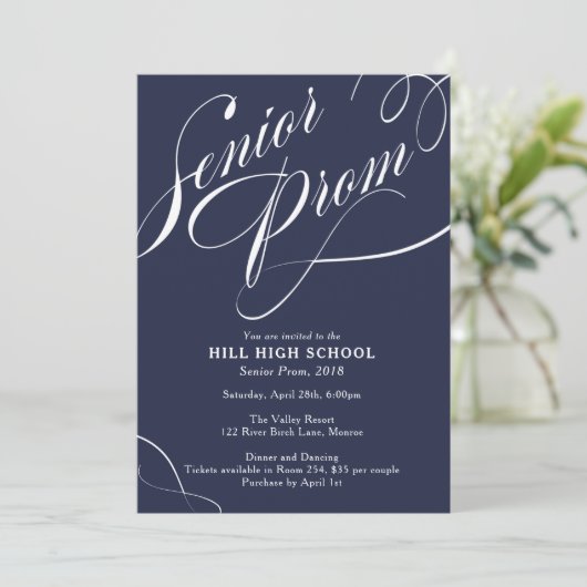 School Colors Fancy Script Prom Invitation Kaart (Staand voorkant)