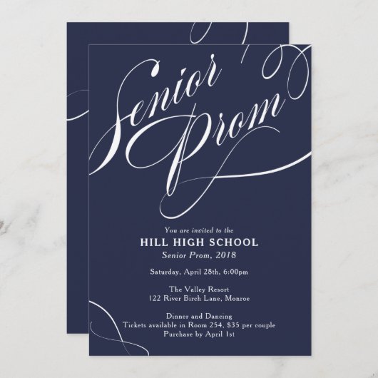 School Colors Fancy Script Prom Invitation Kaart (Voorkant / Achterkant)