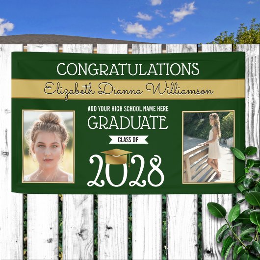 School Colors Green en Gold Afstuderen Spandoek