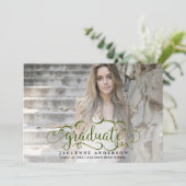 School Colors Green Gold Photo Afstuderen Aankondiging (Staand voorkant)