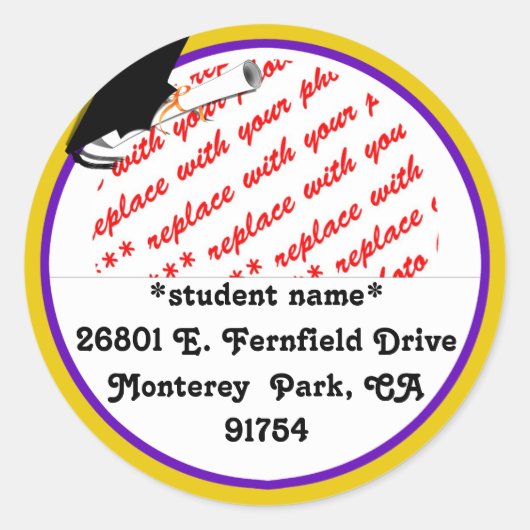 School Colors Paars en Gold Afstuderen Lijst Ronde Sticker (Voorkant)