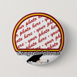 School Colors Red & Gold Afstuderen Foto Lijst Ronde Button 5,7 Cm