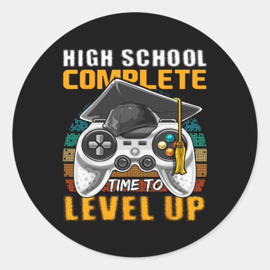 School Compleet Videogame Senior Afstuderen Gift Ronde Sticker (Voorkant)