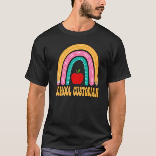 School Conciërge Regenboog Potlood Terug Naar Scho T-shirt (Voorkant)