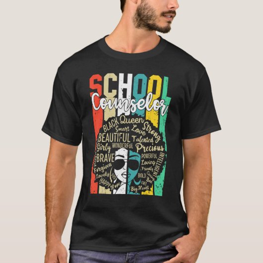 School Counselor Black History Apparel Afro Melani T-shirt (Voorkant)