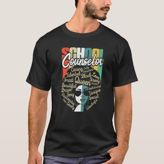 School Counselor Black History Month Afro Melanin T-shirt (Voorkant)
