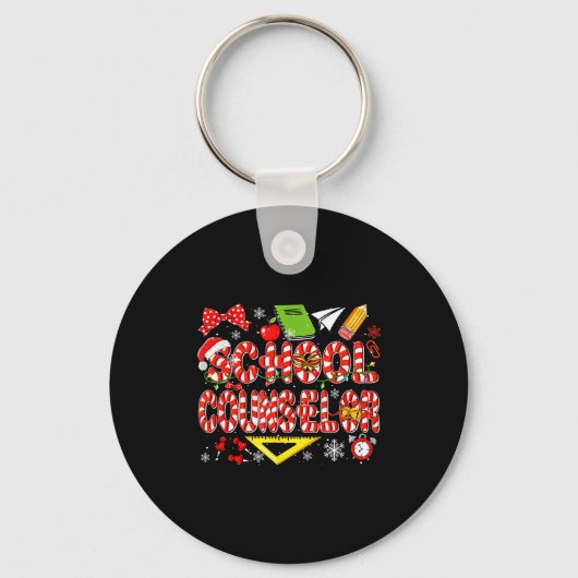 School Counselor Christmas Candy Canes Lover Funny Sleutelhanger (Voorkant)
