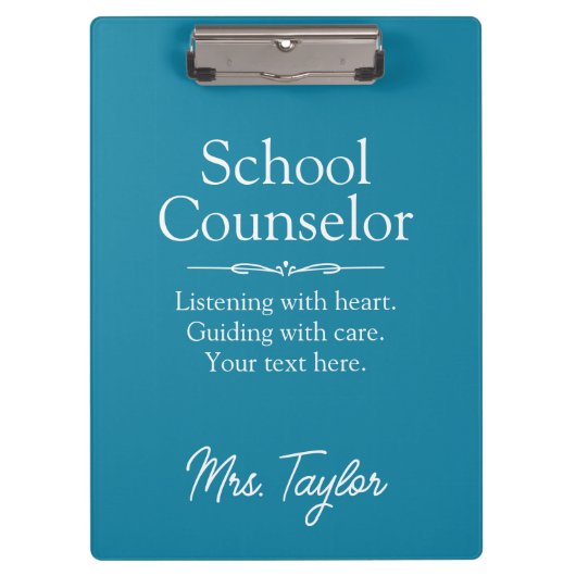 School Counselor Custom Modern Calming Diep Blauwg Klembord (Voorkant)